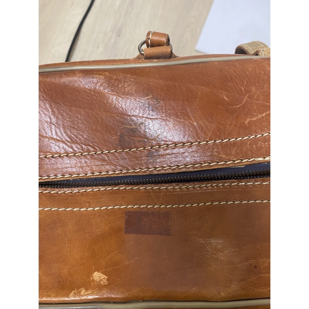 Vintage 70's Tan Leather Duffel Bag Weekend Travel Carry On Luggage Brown Pocket - Picture 13 of 14
